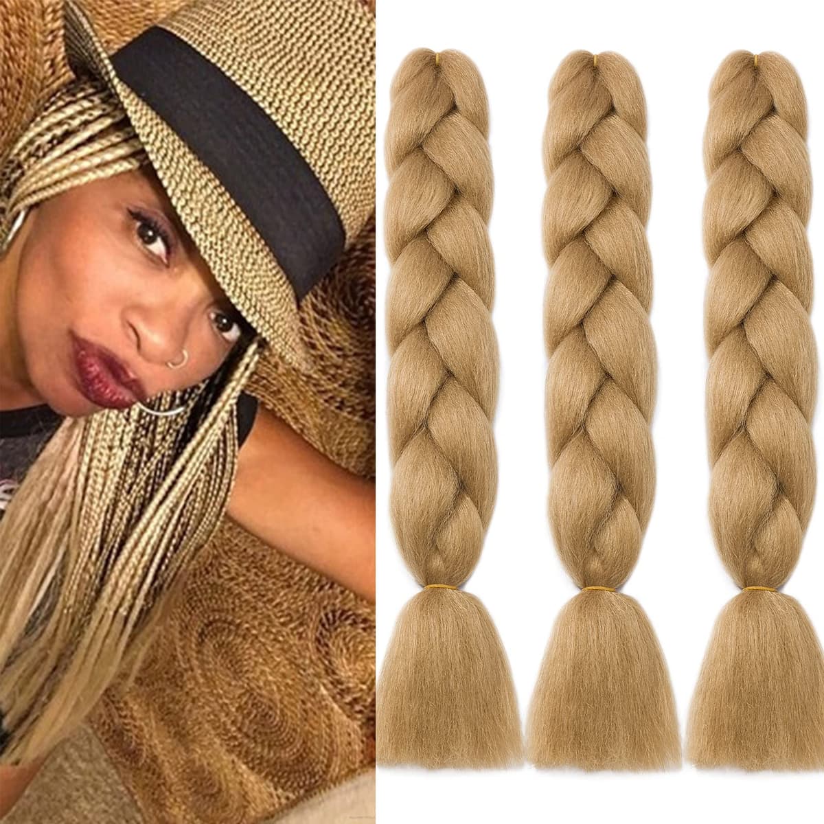 24" Braiding Hair Extension Jumbo Braids Synthetic 3bundles/pack Crochet Hair Afro Box Braid Heat Resistent (Dark Purple) — view 116