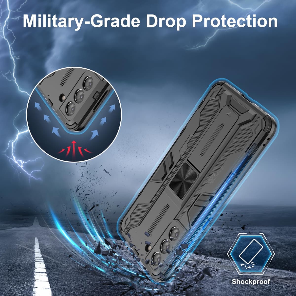 Funda para CMF Phone 2 Pro, Carcasa Antigolpes con Soporte anular metálico, Case Protectora de Grado Militar, Negro — view 583