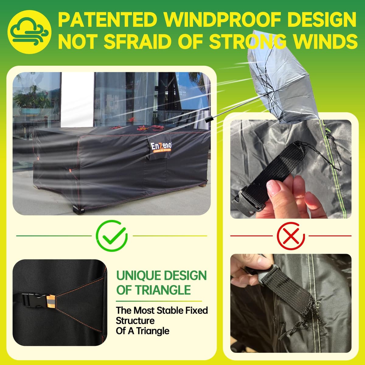 Enzeno Outdoor Garden Furniture Set Covers Waterproof, 420D Oxford Fabric Furniture Covers for Outside,Large Patio Set Cover, Garden Table Cover,Windproof, Anti-UV,Rectangular 242x182x100cm — view 5