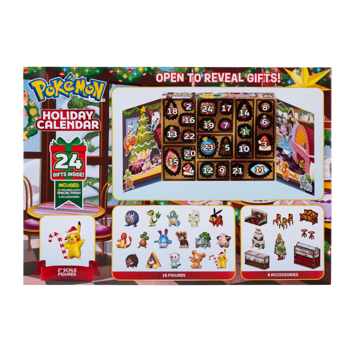 Pokémon Calendario Navideño 2025 - Incluye 16 figuras de batalla de 2 pulgadas con acabado especial y ocho accesorios únicos — view 3