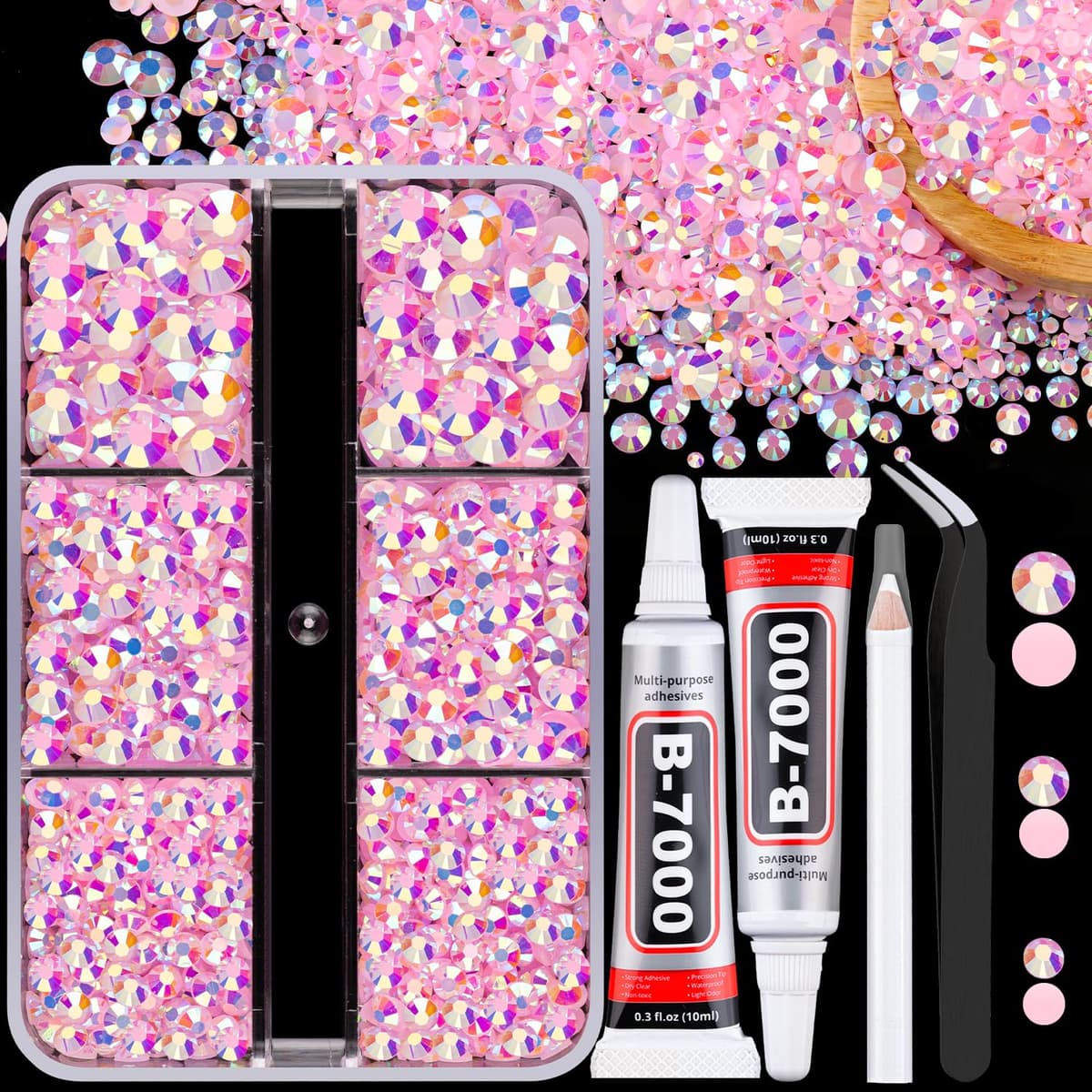 Resin Jelly Rhinestones for Crafting with B7000 Jewelry Glue, 2 Boxes Gold Flatback Crystals with 2Pcs 10ml Glue, Bedazzling Non Hotfix Gems for DIY Tumblers Clothing Shoes Manicure — view 53