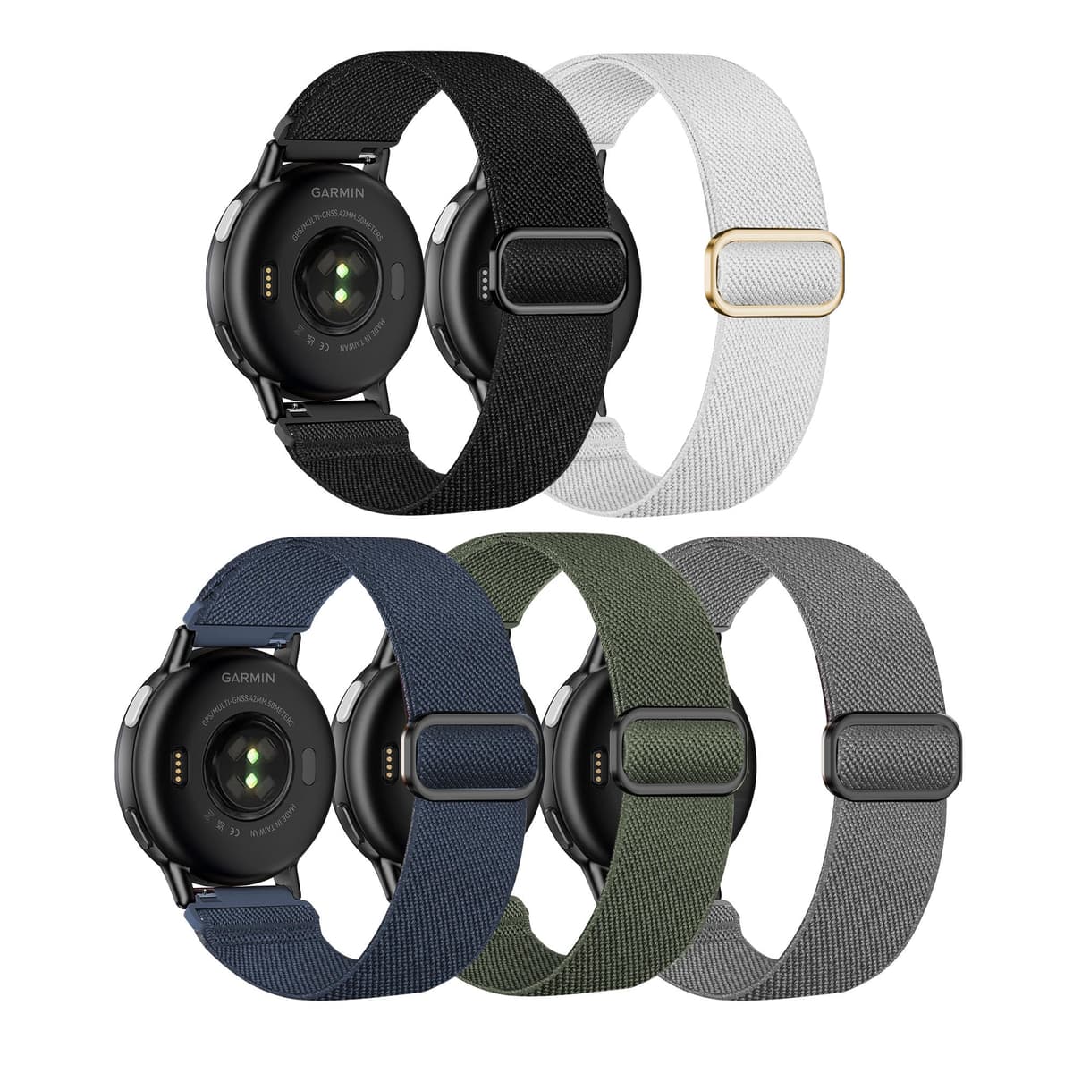 Laband 20mm Nylon Watch Straps for Garmin Vivoactive 6/5/3/3 Music/Forerunner165/55/645/245/570 42mm band, 5 Pack Soft Stretchy Fabric Adjustable Replacement Sport Straps for Venu/Venu Sq 2 Women Men — view 9