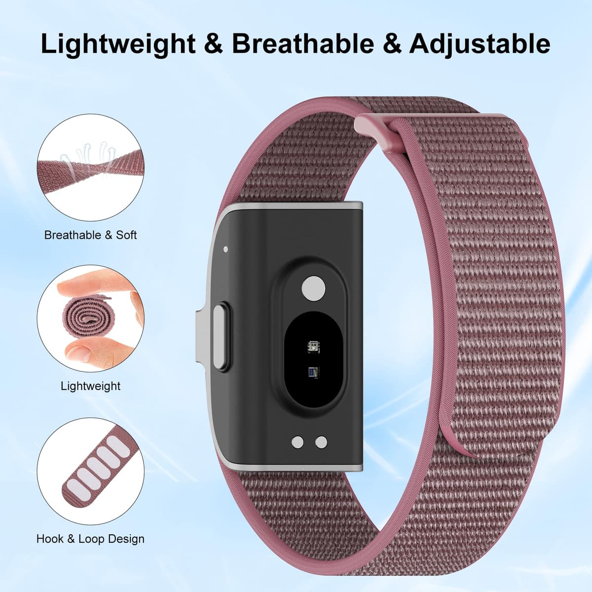 ZOOROO Nylon Loop Sport Replacement Bands Compatible with Hume Health Band, Soft Breathable Adjustable Wrist Band for Hume Band Replacement Strap Wristband for Fitness Tracker Women Men — view 2