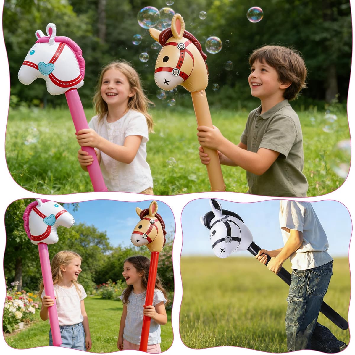 TENGWA Caballos Inflables 3 Piezas 96cm Caballos de Palo Inflable Globos para Niños Juguetes Inflables para Juguetes Infantiles Fiestas Temáticas Decoraciones Navideñas — view 5