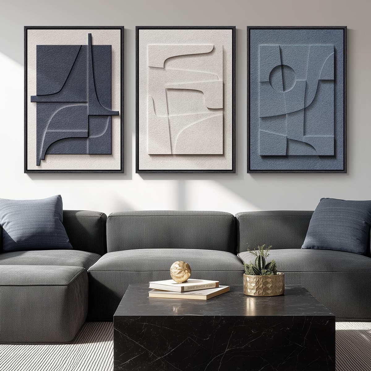 Large 3D Textured Framed Abstract Wall Art for Living Room, 3 Piece Modern Paintings Artwork for Walls, Black White Brown Geometric Sandstone Texture Pictures for Hallway Office Home Decor 24x36 In — view 42