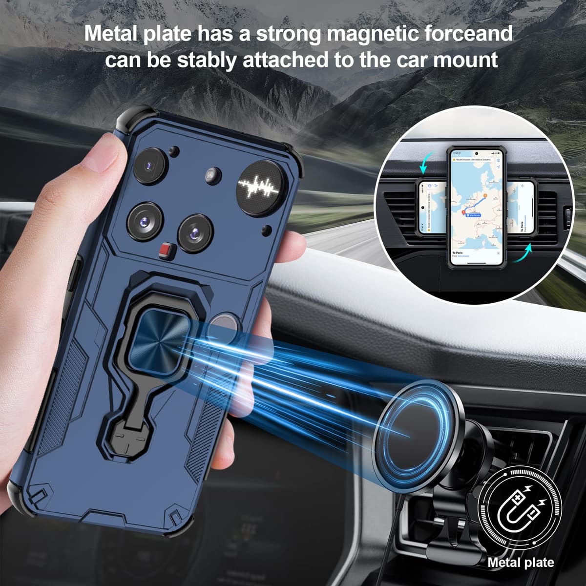 Funda para CMF Phone 2 Pro, Carcasa Antigolpes con Soporte anular metálico, Case Protectora de Grado Militar, Negro — view 554