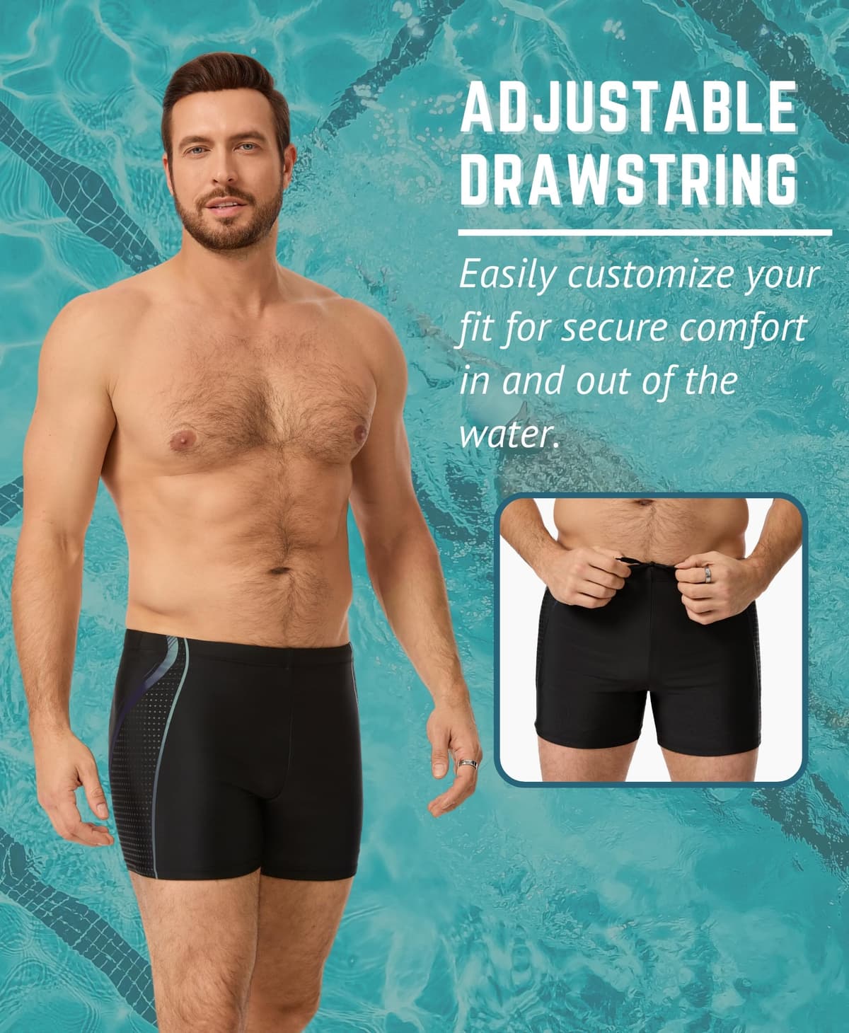 WHCREAT Bañador Hombre Natación Secado Rápido Bañadores Boxer con Cordón — view 3