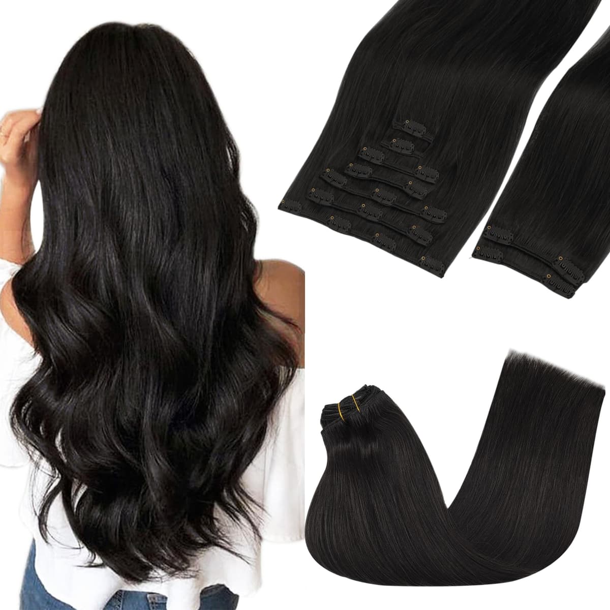 GOO GOO Clip in Hair Extensions Human Hair, 18inch 150g 9Pcs, #2 Dark Brown, Hair extensions for women, Human Hair Extensions Clip in — view 102