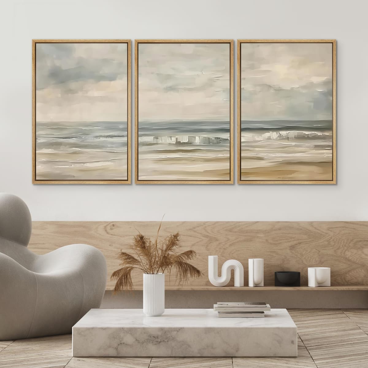 SIGNWIN Framed Canvas Print Wall Art Set Coastal Serenity Abstract Seaside Illustrations Modern Art Decorative Rustic Calm/Zen for Living Room, Bedroom, Office - 24"x36"x3 Natural — view 4