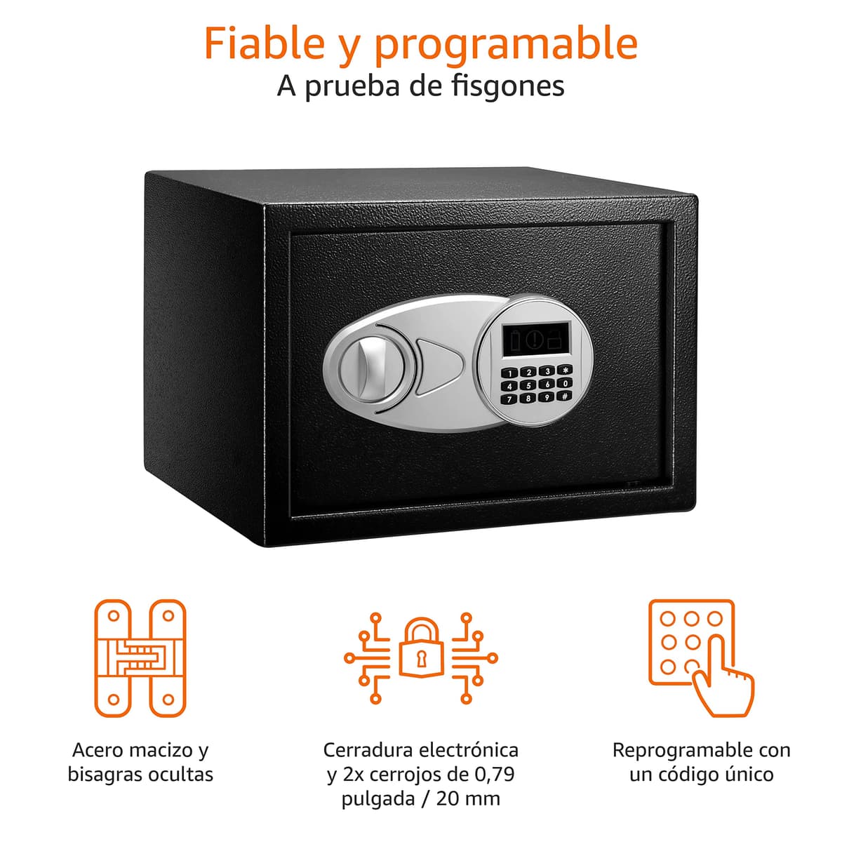 Amazon Basics Caja Fuerte de Seguridad de Acero con Cerradura con Teclado, Protege Dinero, Joyas, Documentos de identificación, 14 l, 35 cm x 25 cm x 25 cm, Color Negro — view 3