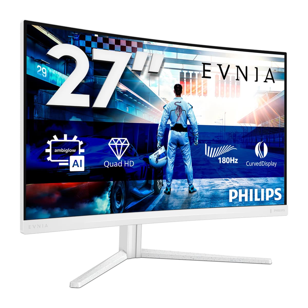 Philips Evnia 27M2C5501 - Monitor Curvo para Juegos QHD de 27 Pulgadas, 180 Hz, 1 ms GtG, FreeSync Premium, Ambiglow, Ajuste de Altura (2560 x 1440, 2 HDMI 2.0, 1 DisplayPort 1.4) Blanco