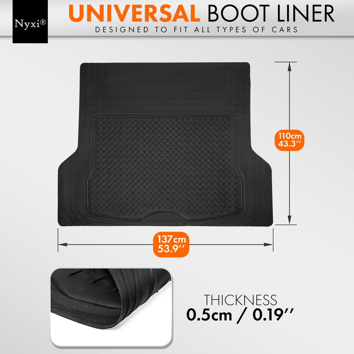 Nyxi 5 Piece Rubber Car Mat XL Boot Mat (Front + Rear + Boot Mat 137cm X 110cm) Universal Non-Slip Deep Dish Heavy Duty for Cars SUV Truck and VAN, Water Proof, All Weather — view 3
