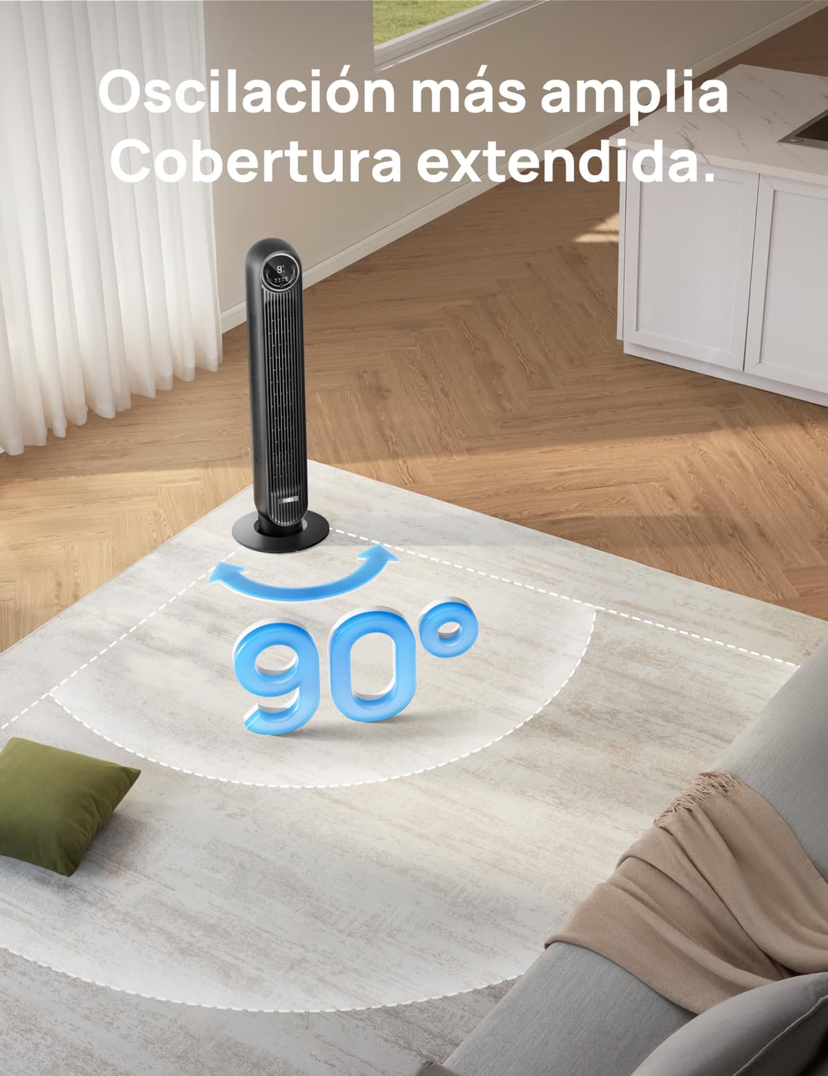 Dreo ventilador de pie silencioso, ventilador de torre con velocidad de 7,6 m/s, 4 velocidades, rotación de 90°, temporizador de 8 horas, pantalla LED y mando a distancia incluido. negro. Alexa — view 5