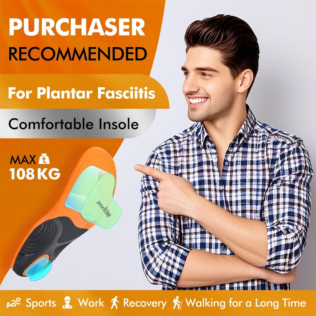 Plantillas Fascitis Plantar Trabajo, Plantillas Ortopedicas para Pies Planos, Arco Pies Cavos, Dolor de Espalda, Espolon Calcaneo, Plantillas Zapatos Confort Foam para Hombres y Mujere — view 5