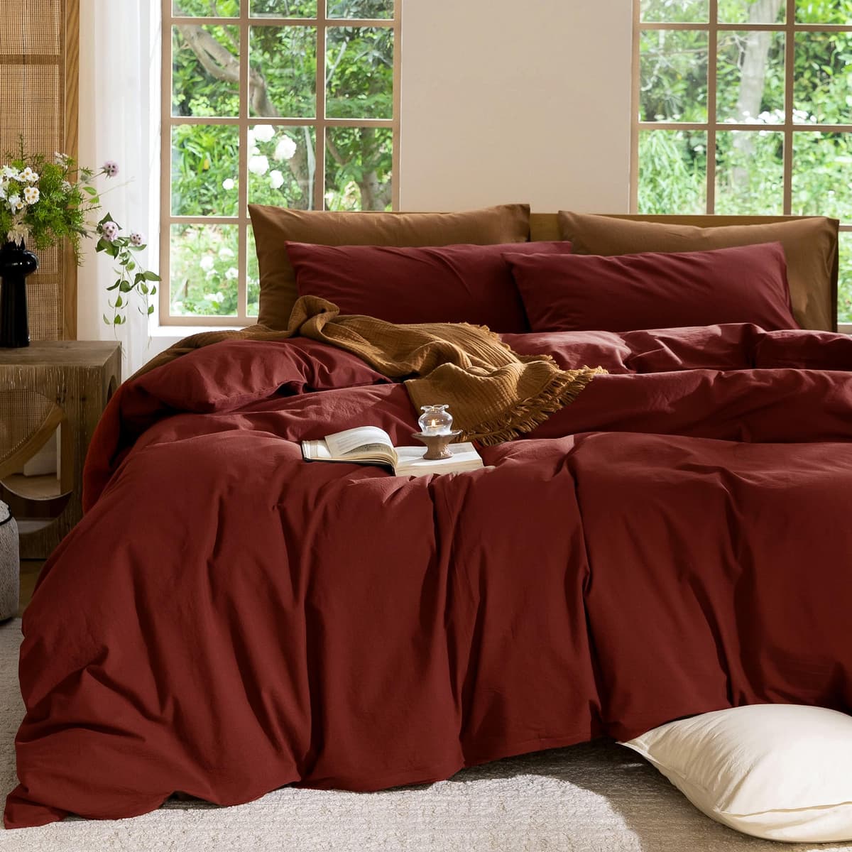 MooMee Bedding Duvet Cover Set 100% Washed Cotton Linen Like Textured Breathable Durable Soft Comfy (Tannish Linen Grey, King) — view 145