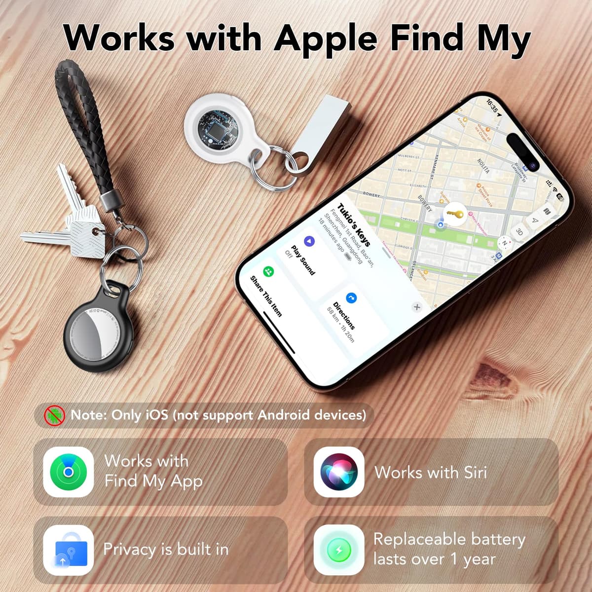 Air Tracker Tag Bluetooth Item Finder 2 Pack Black and White, Compatible with Apple Find My APP (iOS Only), 100dB Beep Tag, Replaceable Battery, Item Finder and Locator for Keys/Luggage/Bags/Wallets — view 3