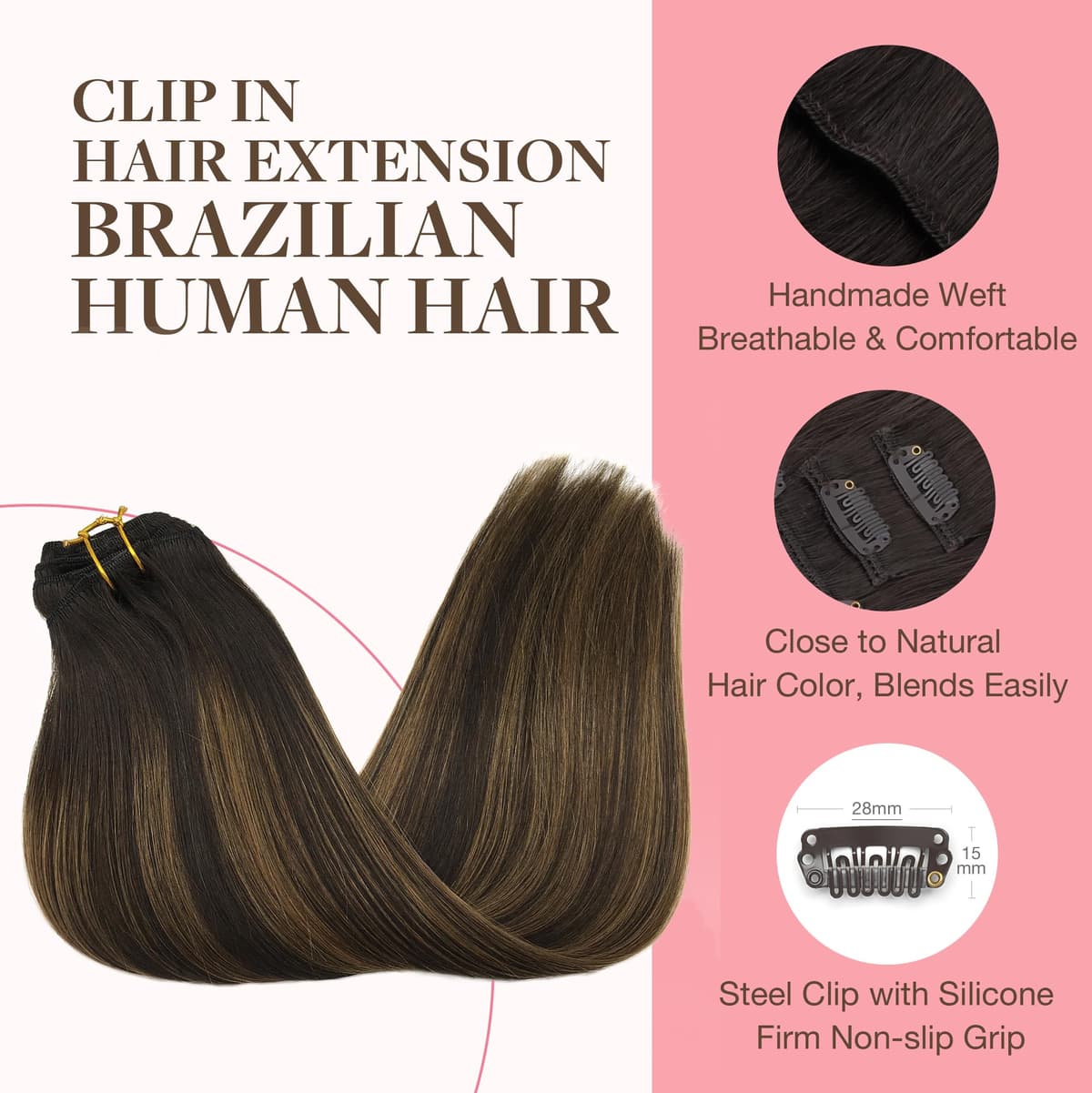 GOO GOO Clip in Hair Extensions Human Hair, 18inch 150g 9Pcs, #2 Dark Brown, Hair extensions for women, Human Hair Extensions Clip in — view 172