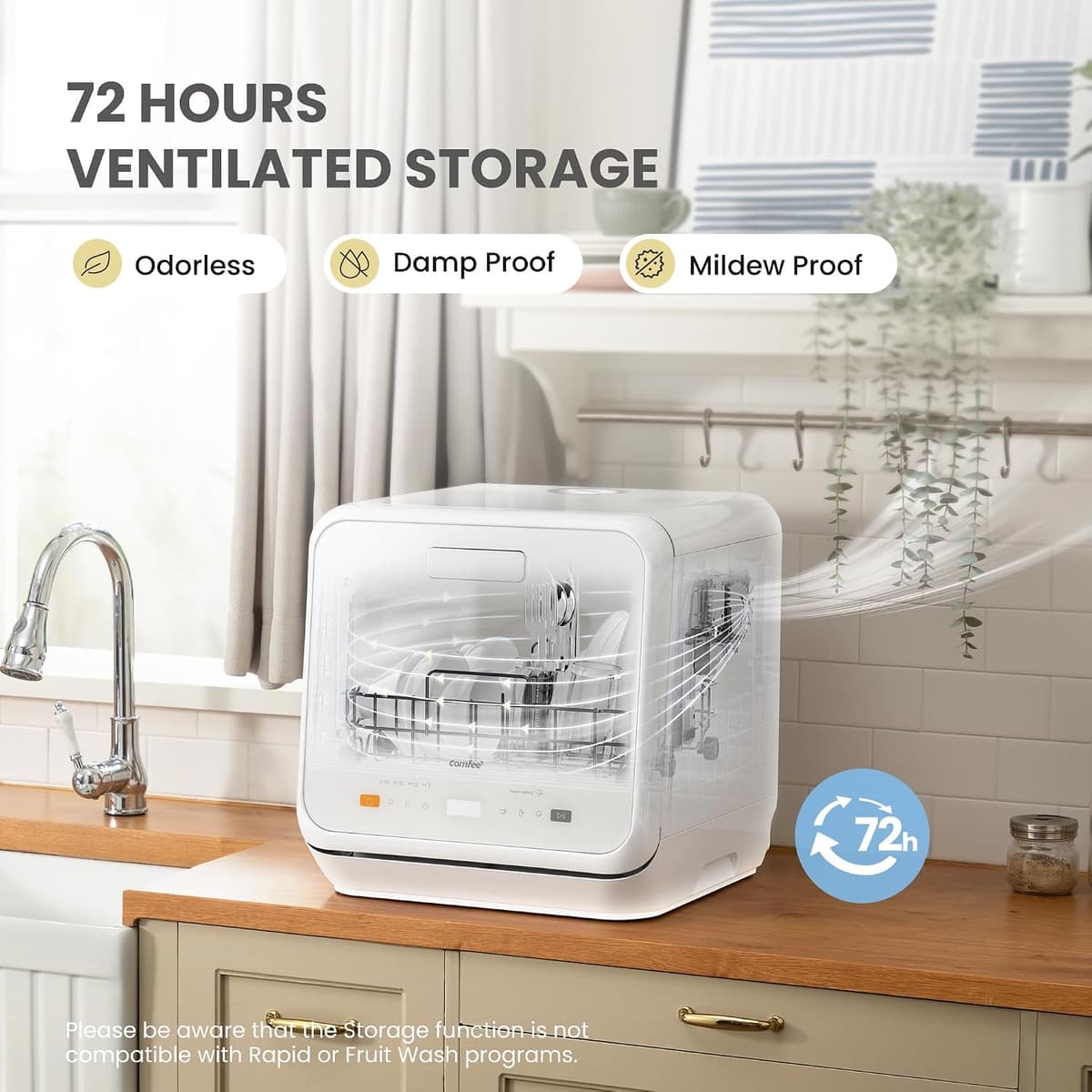 COMFEE‘ Table Top Dishwasher, Mini Countertop Dishwasher with 6+3 Programs, Steam Wash, Baby Care & Fruit Wash, No plumbing, Delay Start, 72H Storage, Perfect for Singles or Couples — view 5