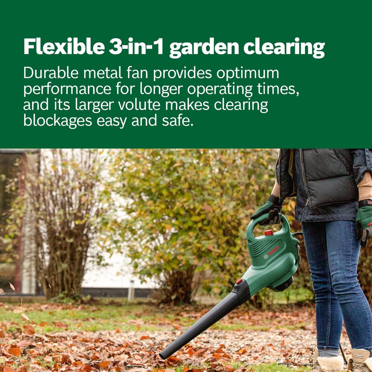 Bosch Electric Leaf Blower and Vacuum UniversalGardenTidy 3000 (3000 W, collection bag 50 l,variable speed,for blowing, vacuuming shredding leaves, Weight: 4.7 kg, in carton packaging) — view 4