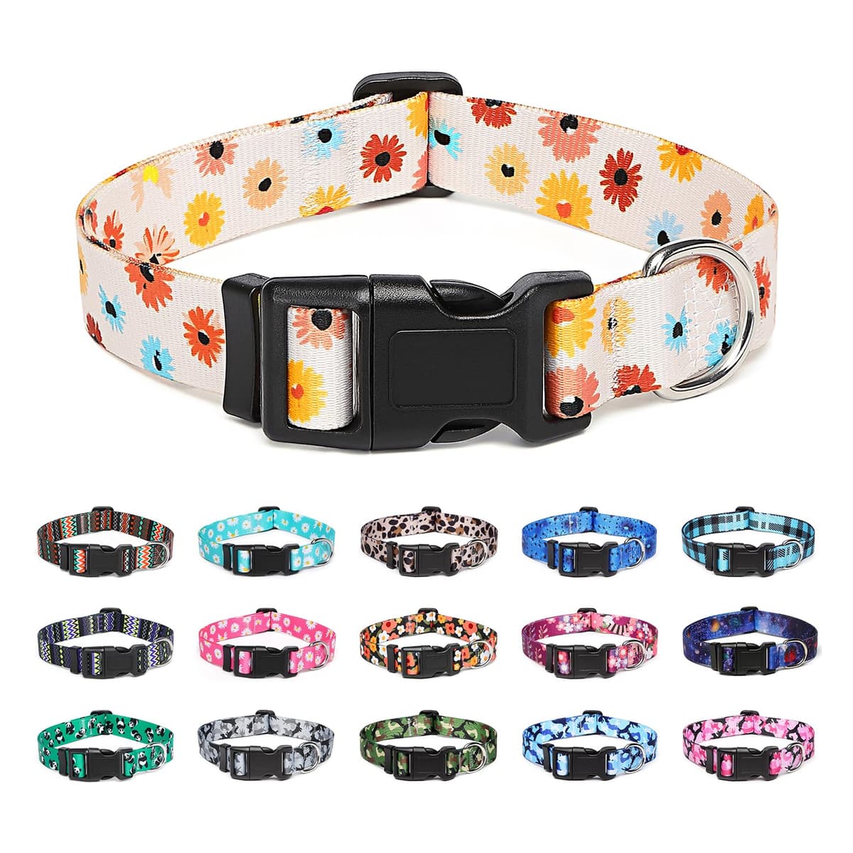 Adjustable Nylon Dog Collar with Patterns, Soft Comfy Pet Collar for Small Medium Large Dogs (S, Purple Plaid) — view 38