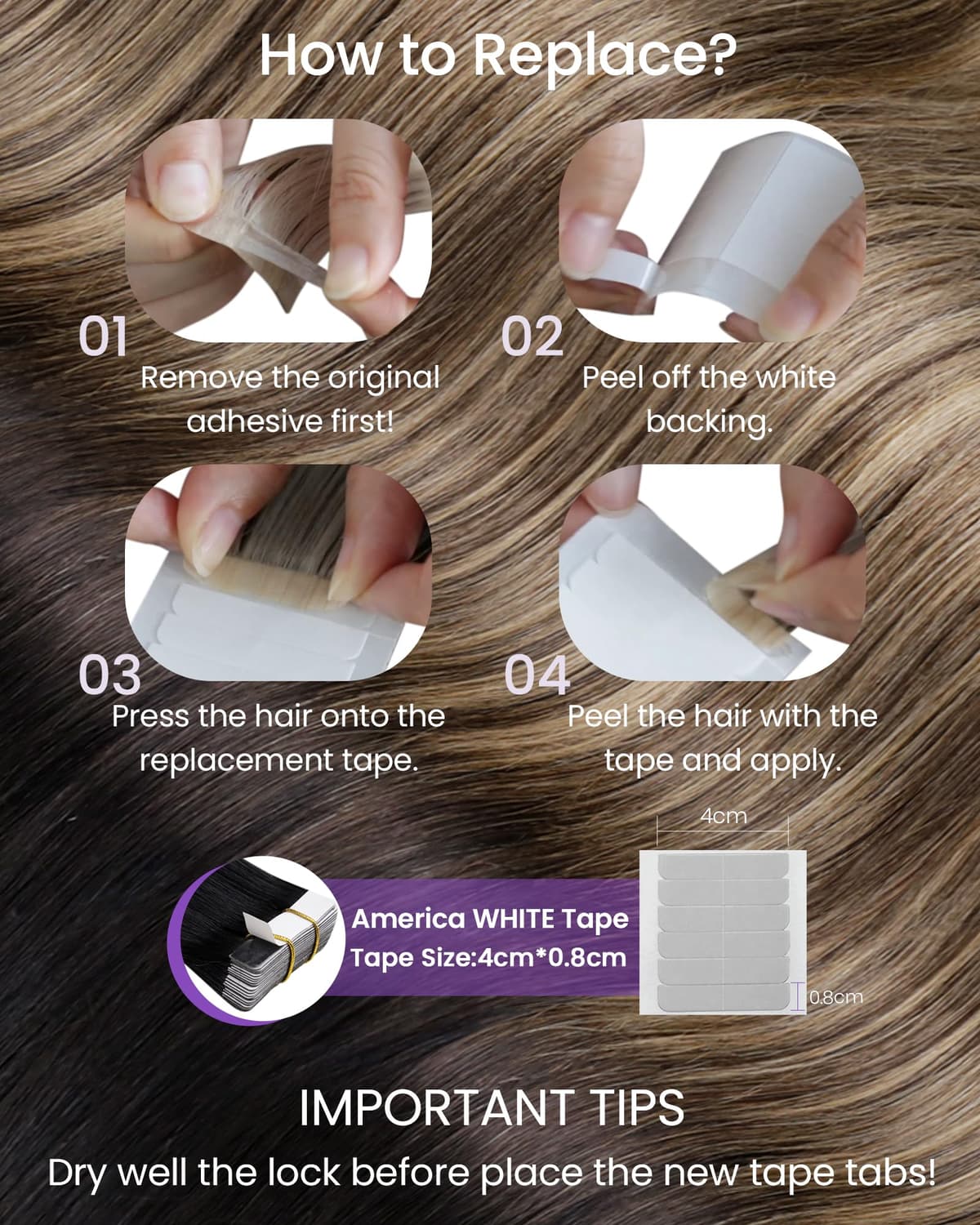 LaaVoo Tape in Hair Extensions Human Hair Blonde Tape Hair Extensions Real Human Hair Invisible Tapes Remy Straight Balayage Brown to Blonde Hair Double Sided Tabs 20pcs 50g 16 Inch #8/18/60 — view 89