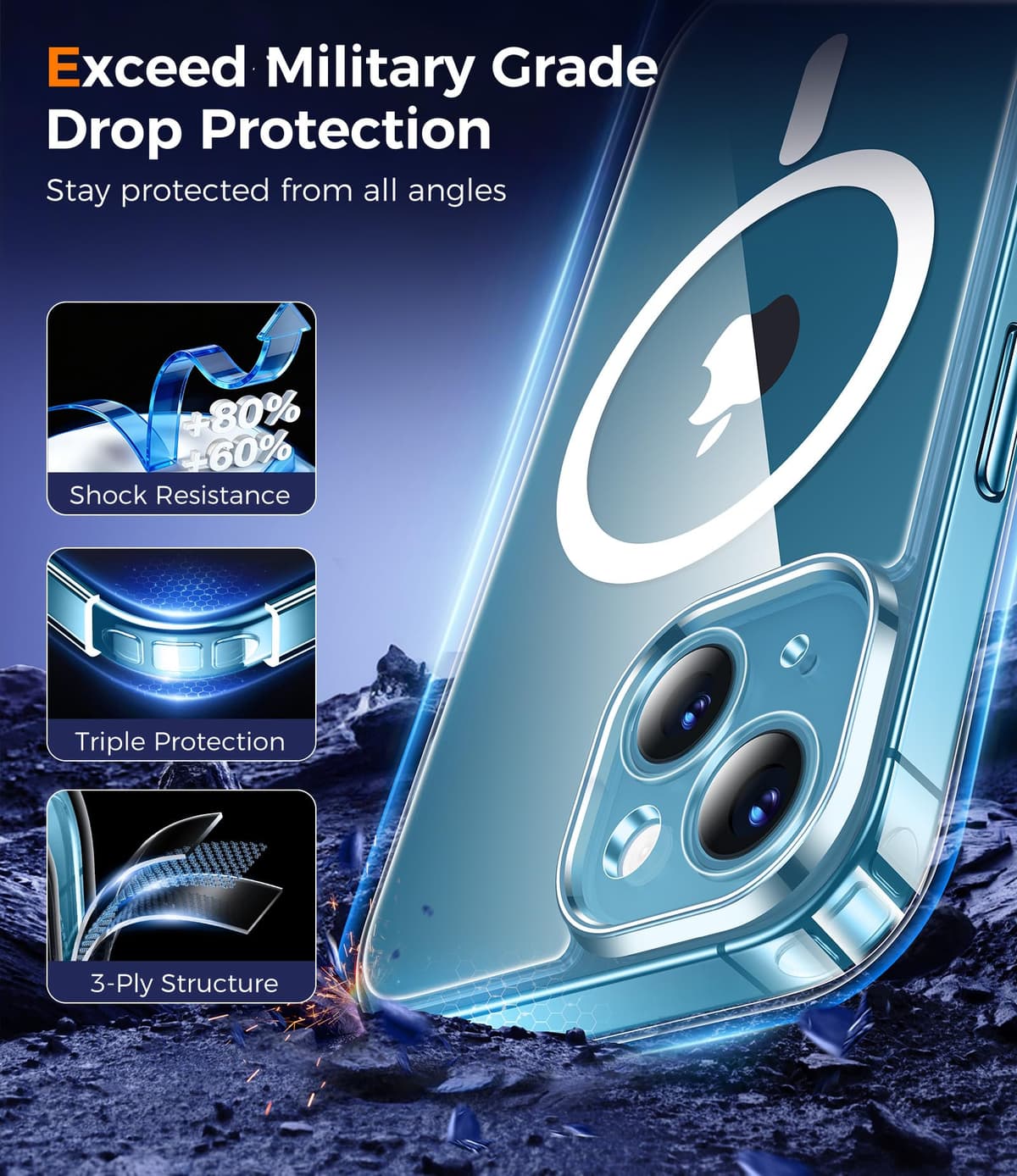 Opkiegrn Magnética Funda para iPhone 13 con Cuerda, Protección Lente Cámara, Compatible con MagSafe, con Negro Cordón Carcasa [Anti-Amarillo] Anti-Choques Ultra Fina Funda para iPhone 13 -Transparente — view 5