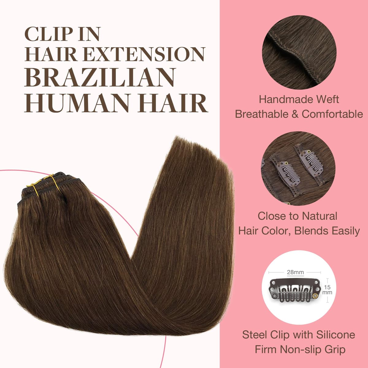 GOO GOO Clip in Hair Extensions Human Hair, 18inch 150g 9Pcs, #2 Dark Brown, Hair extensions for women, Human Hair Extensions Clip in — view 39