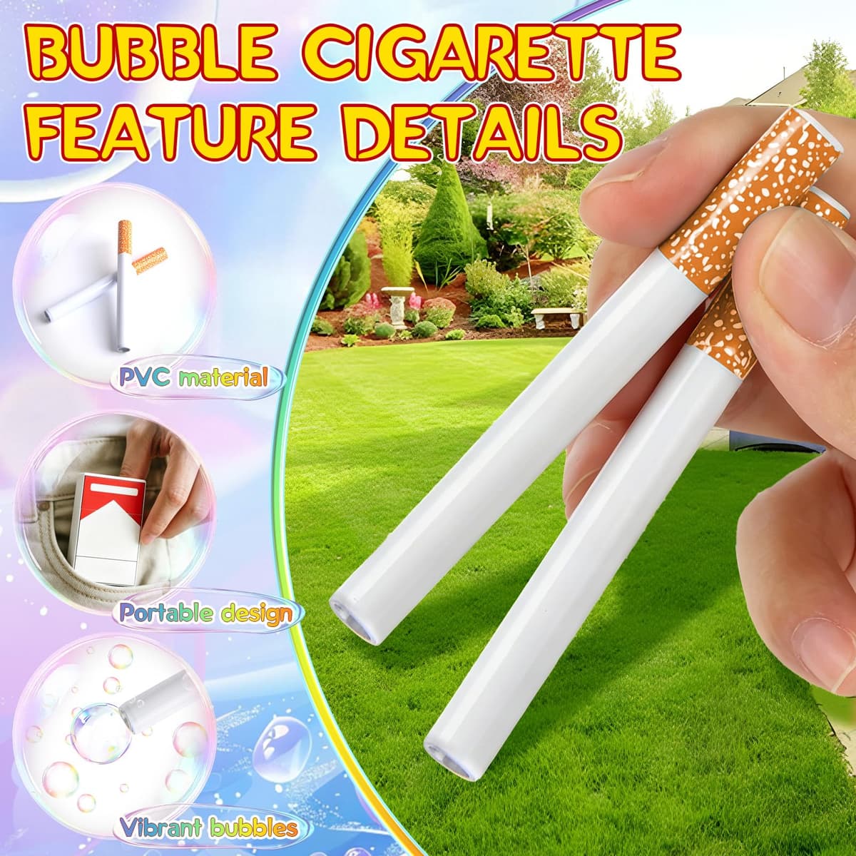 Cigarro Burbujas, Realista Cigarrillos de Burbujas para Mujeres y Hombres, Bubble Cigarette | Soplador de Burbujas con 1 Bolsa de Líquido para Burbujas para Regalos para Fiestas — view 2