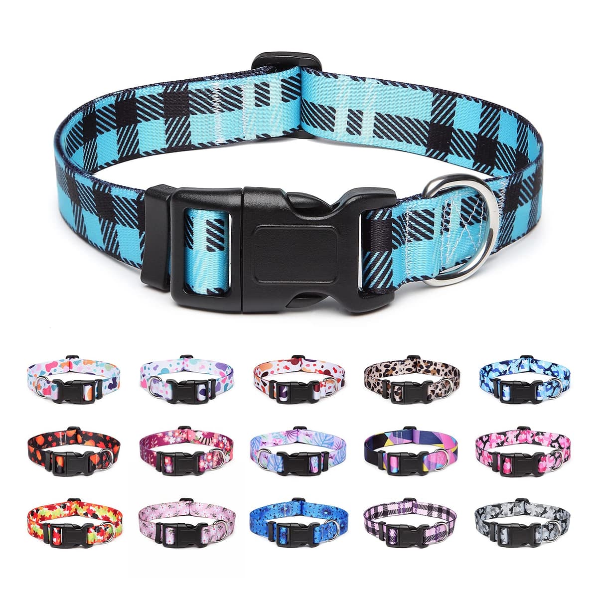 Adjustable Nylon Dog Collar with Patterns, Soft Comfy Pet Collar for Small Medium Large Dogs (S, Purple Plaid) — view 9
