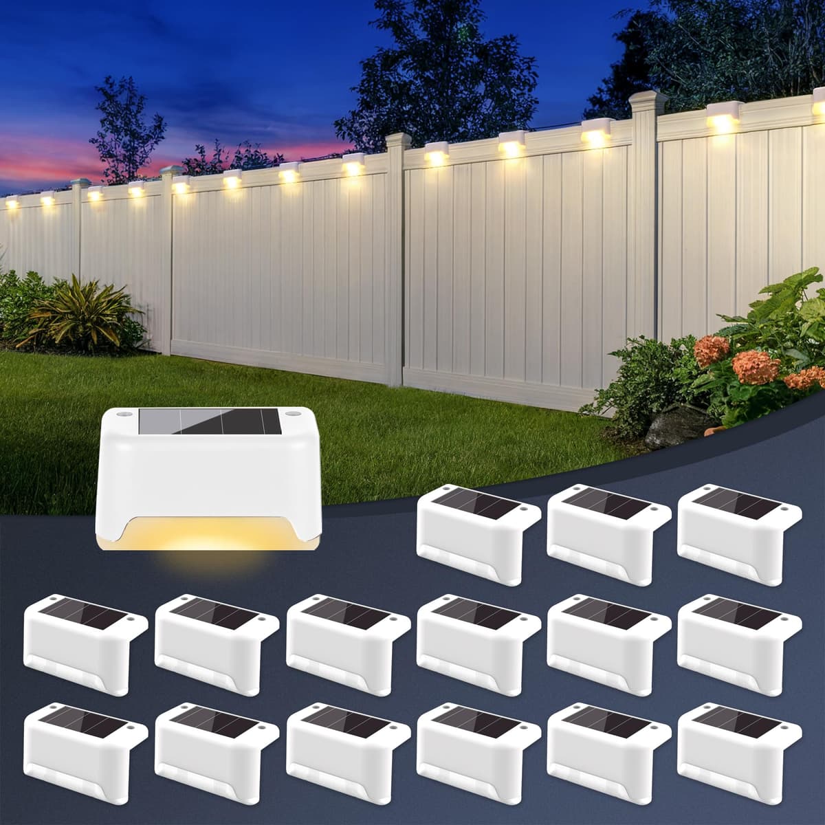 GIGALUMI Solar Deck Lights 16 Pcs Step Lights Bronze Solar Fence Lights Waterproof for Outdoor Pathway, Yard, Patio, Stairs, Step and Fences. (Warm White) — view 10