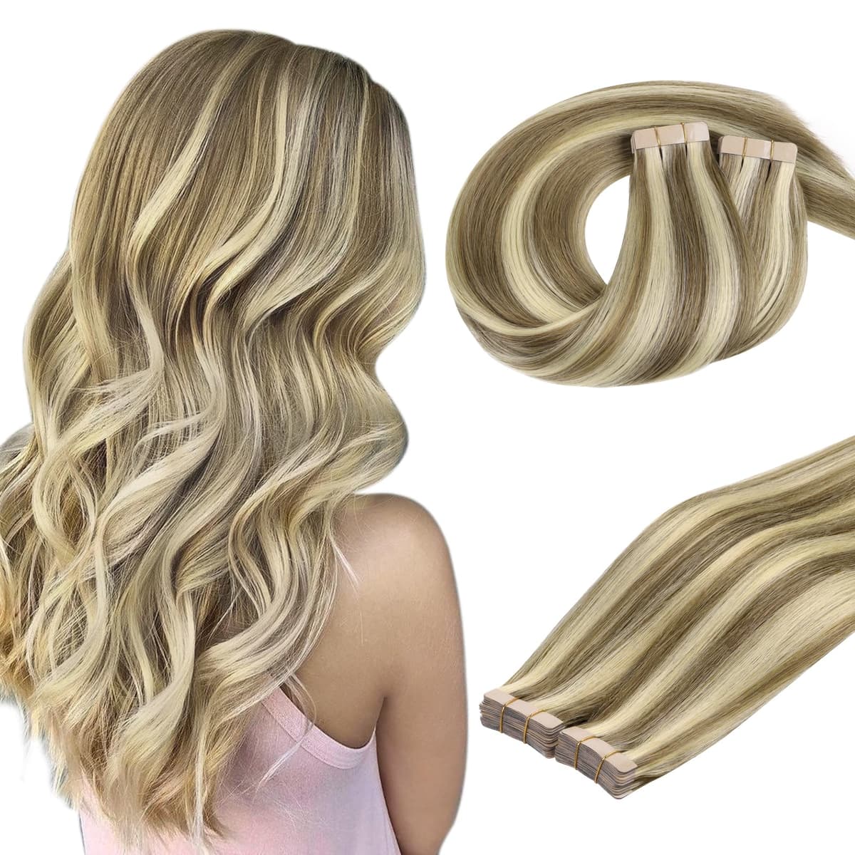 DOORES Tape in Hair Extensions Human Hair, Balayage Dark Brown to Chestnut Brown 50g 20pcs 18 Inch, Human Hair Extensions Natural Remy Straight Skin Weft — view 32