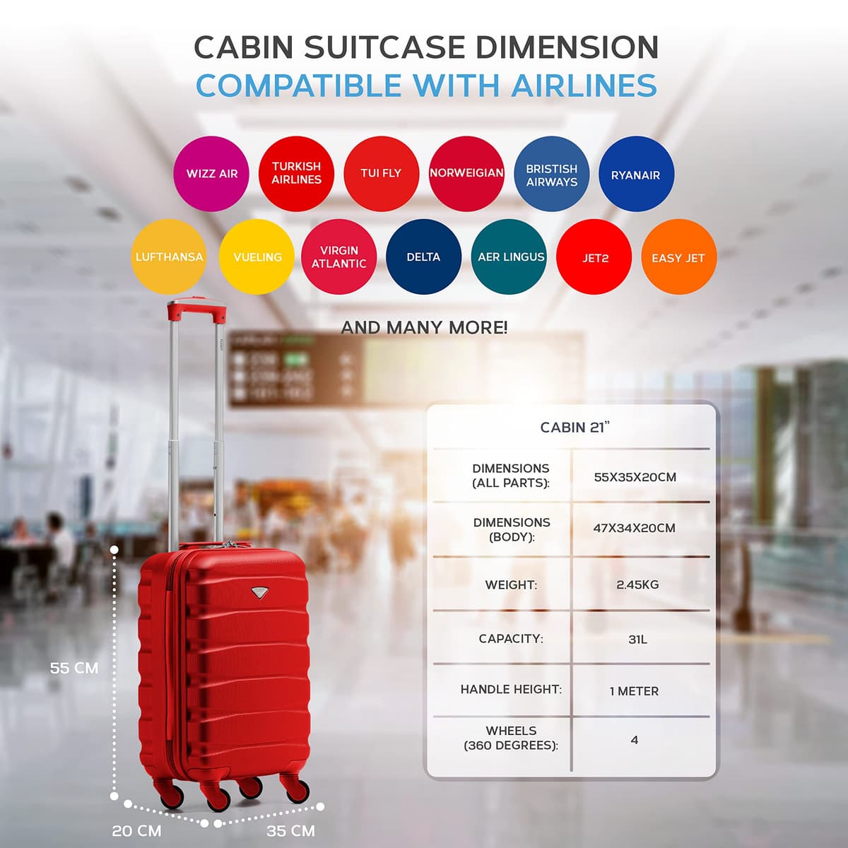 Flight Knight Maleta De Mano 55x35x20 cm Compatible con Vueiling, Iberia, RyanAir, Easyjet, Air Nostrum, Air Europa Entre Muchas Otras! Maleta Cabina 4 Ruedas ABS Maleta Trolley Ligera — view 3