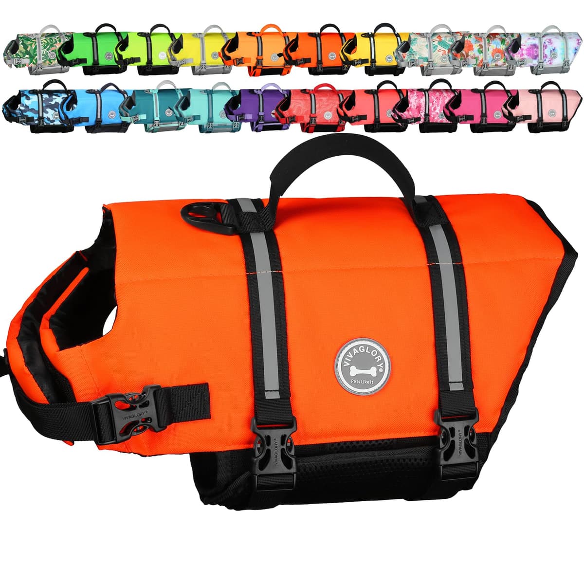 VIVAGLORY Rip Stop Dog Life Jacket, Buoyancy Aid with Handle, Buoyancy for Doggy, Dog Life Jacket for Swimming & Boating, XXS, Bright Orange