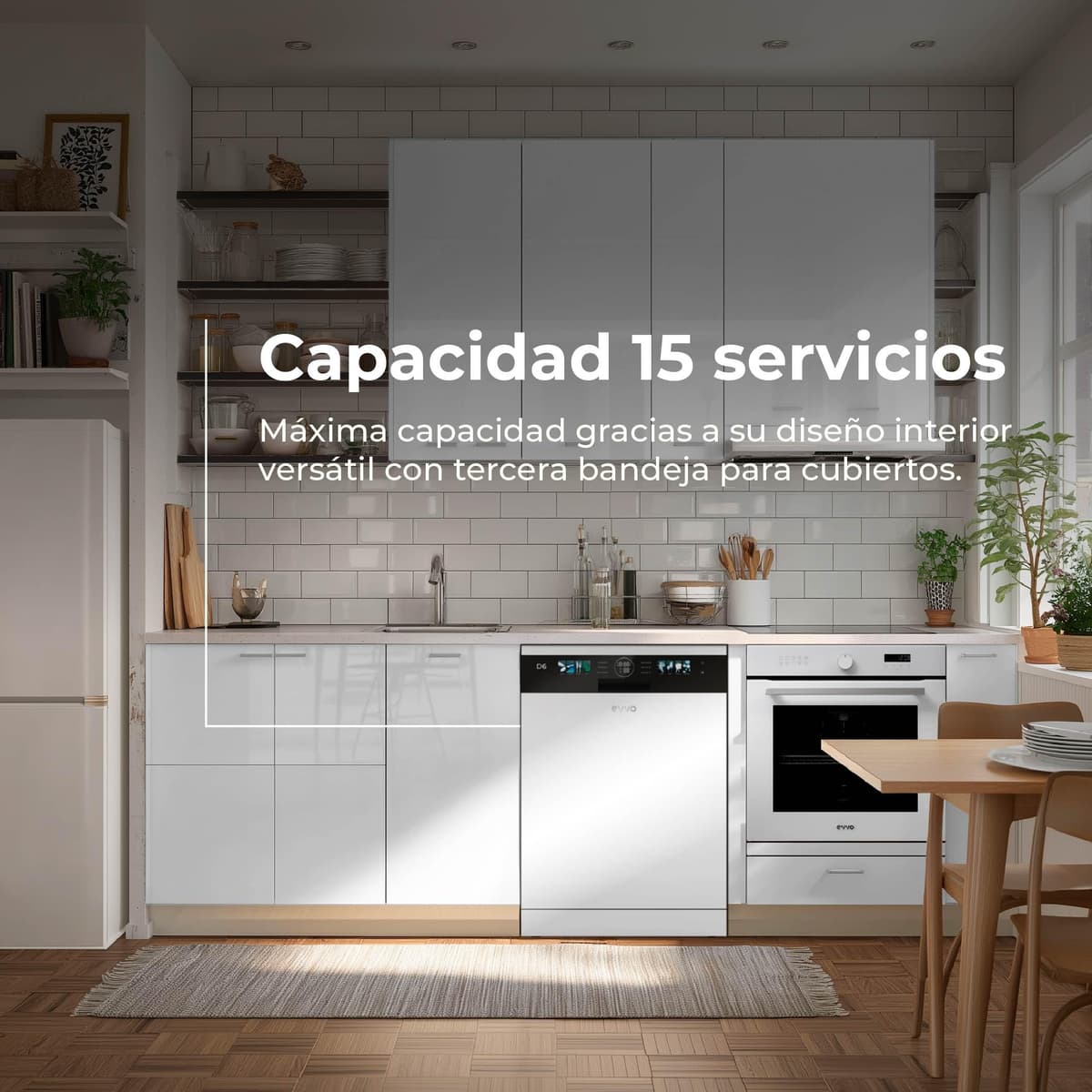 Lavavajillas D6 Libre Instalación 60 cm - Clase B de Alta Eficiencia, 15 Cubiertos, 8 Programas, Apertura Automática, Luz UV e Inicio Diferido - Lavavajillas Acero Inoxidable Inox con Secado Turbo — view 5