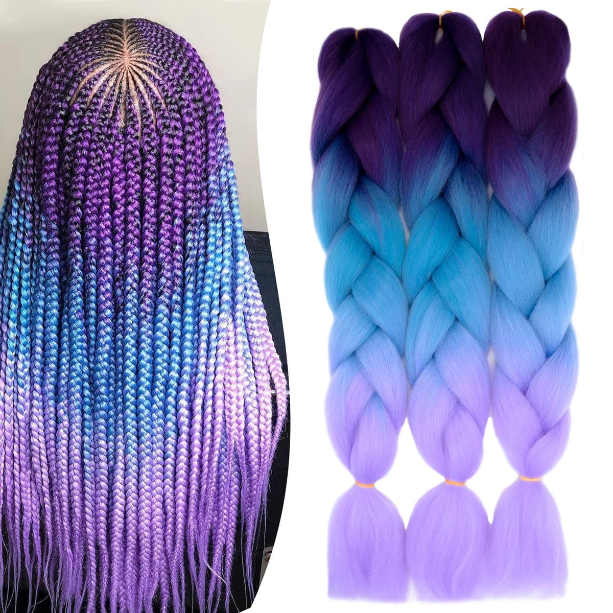 24" Braiding Hair Extension Jumbo Braids Synthetic 3bundles/pack Crochet Hair Afro Box Braid Heat Resistent (Dark Purple) — view 41