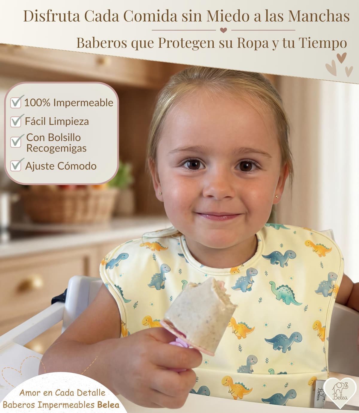 Pack 2 Baberos Bebe Impermeables Sin Mangas BLW 6 Meses a 5 Años Bolsillo Recogemigas Babete Impermeável Babero Infantil Sin BPA Regalo Baby Shower Cumpleaños Bebé — view 2