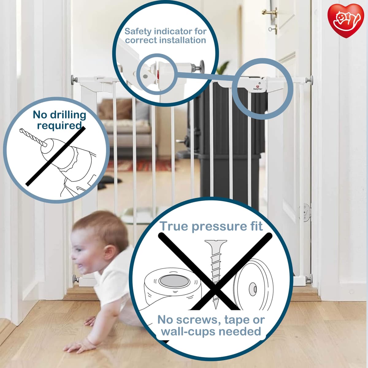 BabyDan Premier, Pressure Fit Stair Gate, 73.5-93.3 cm, Baby Gate/Safety Gate, Metal, White, Made in Denmark - (Pet Gate/Dog gate) — view 5