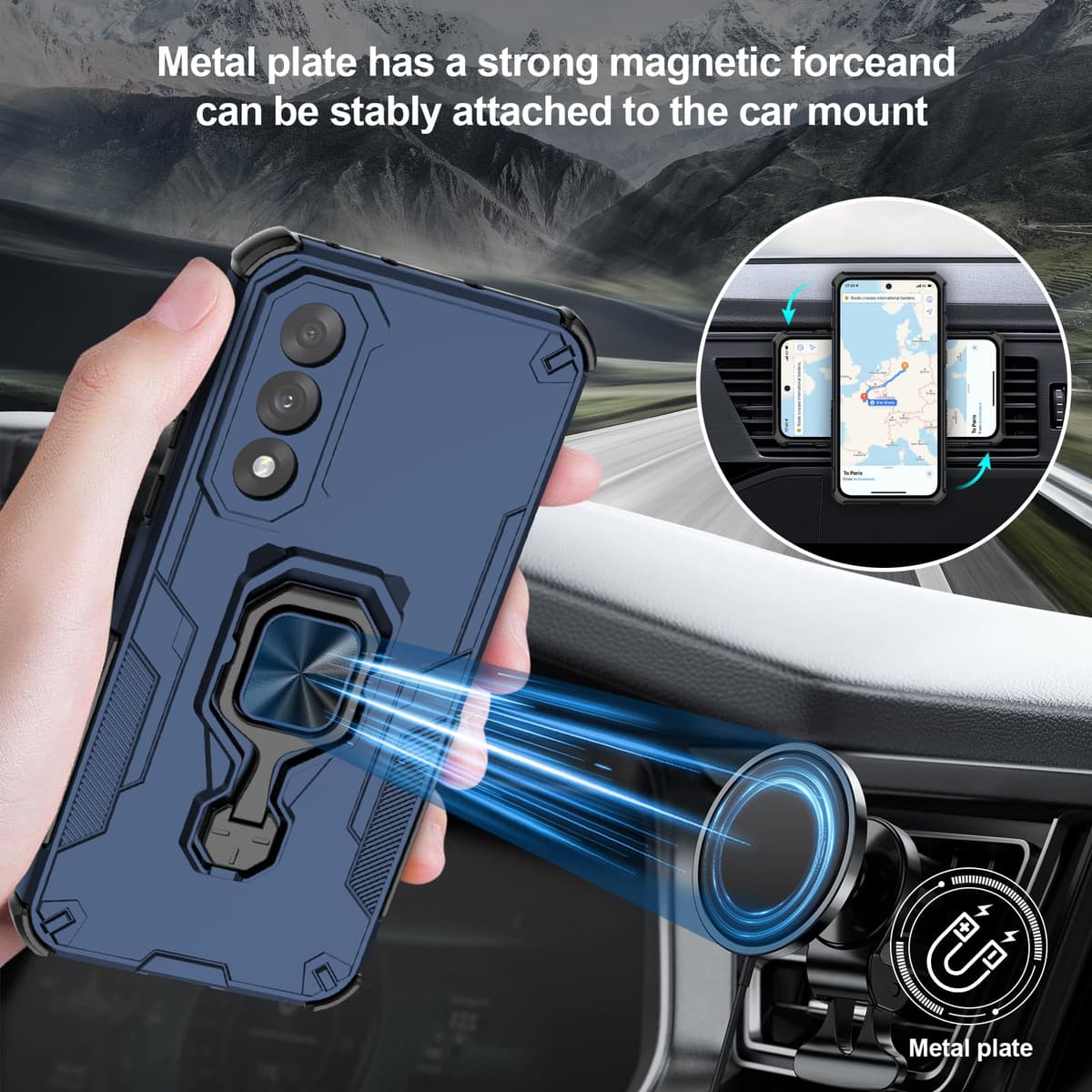 Funda para CMF Phone 2 Pro, Carcasa Antigolpes con Soporte anular metálico, Case Protectora de Grado Militar, Negro — view 1000