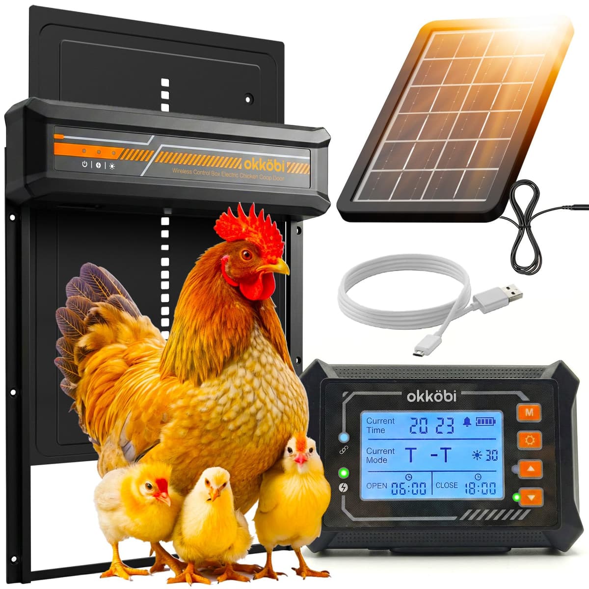 Okkobi Automatic Chicken Coop Door Solar Powered - LCD Display - Chicken Coop Door with Remote Control, Light Sensor & Timer - Security & Peace of Mind: Anti-Pinch Function - 5-Year Protection - Grey — view 5