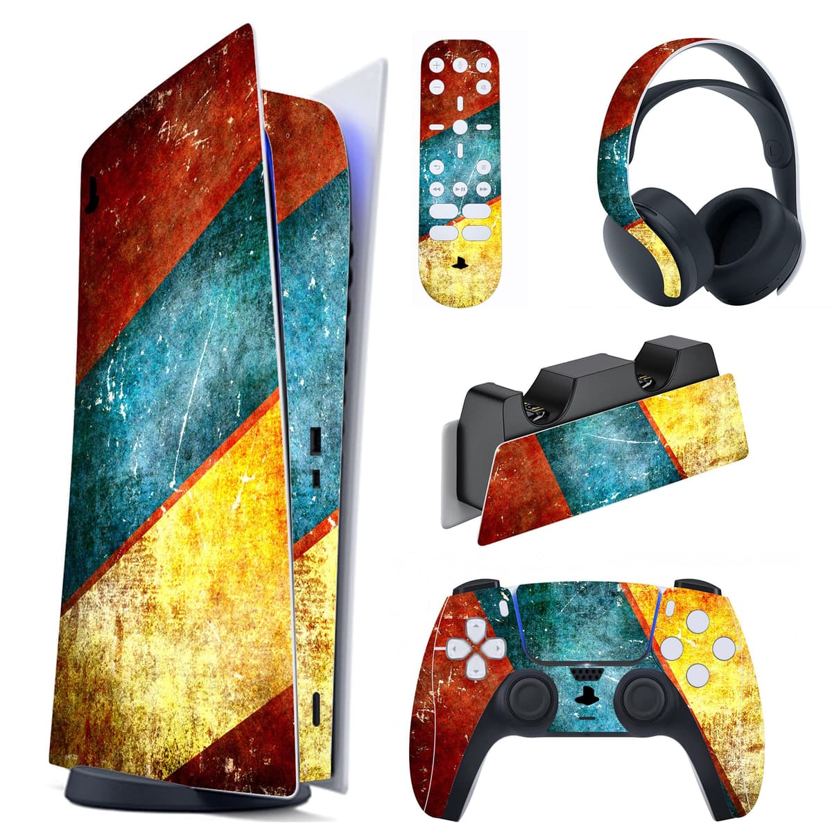 playvital Aging Full Set Skin Decal for ps5 Console Digital Edition, Sticker Vinyl Decal Cover for ps5 Controller & Charging Station & Headset & Media Remote