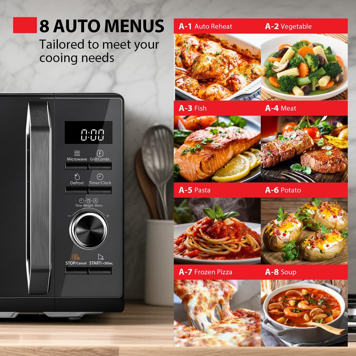 Toshiba Black Microwave 20 Liter Digital 800W Microwave Oven with 1000W Grill, Combination compact with 5 Power Levels, 8 Auto Menus, Grill, Combi, Digital Clock, Mirror Door Finish, MW3-AG20PF(MB) — view 5