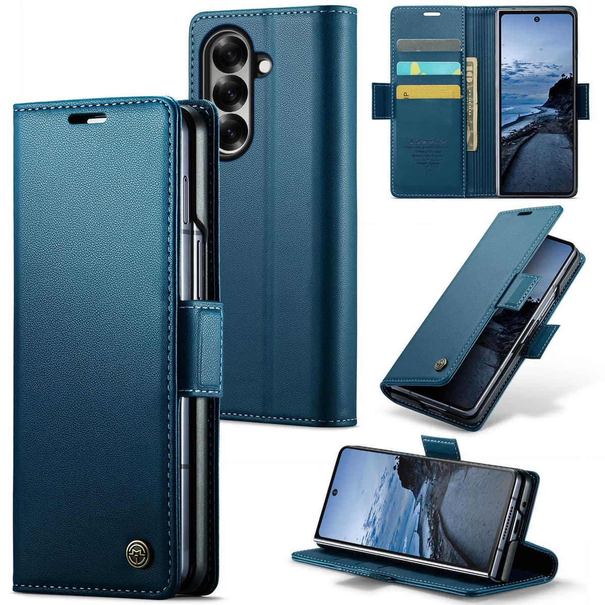 for Samsung Galaxy Z Fold 7 Case, Premium PU Leather Wallet Case Flip Cover with [RFID Blocking][Card Holder][Stand Function] Shockproof Protective for Samsung Galaxy Z Fold 7, Blue