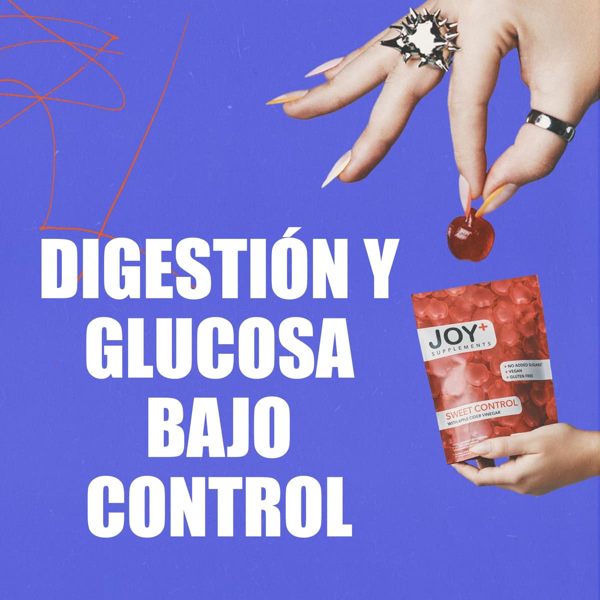 JOY+ - SWEET CONTROL - Gominolas para el Control de Glucosa con Vinagre de Manzana, Cromo, Ácido Fólico, Vitaminas B6 y B12. Sabor Manzana. 60 Gummies. Sin Azúcares añadidos — view 5