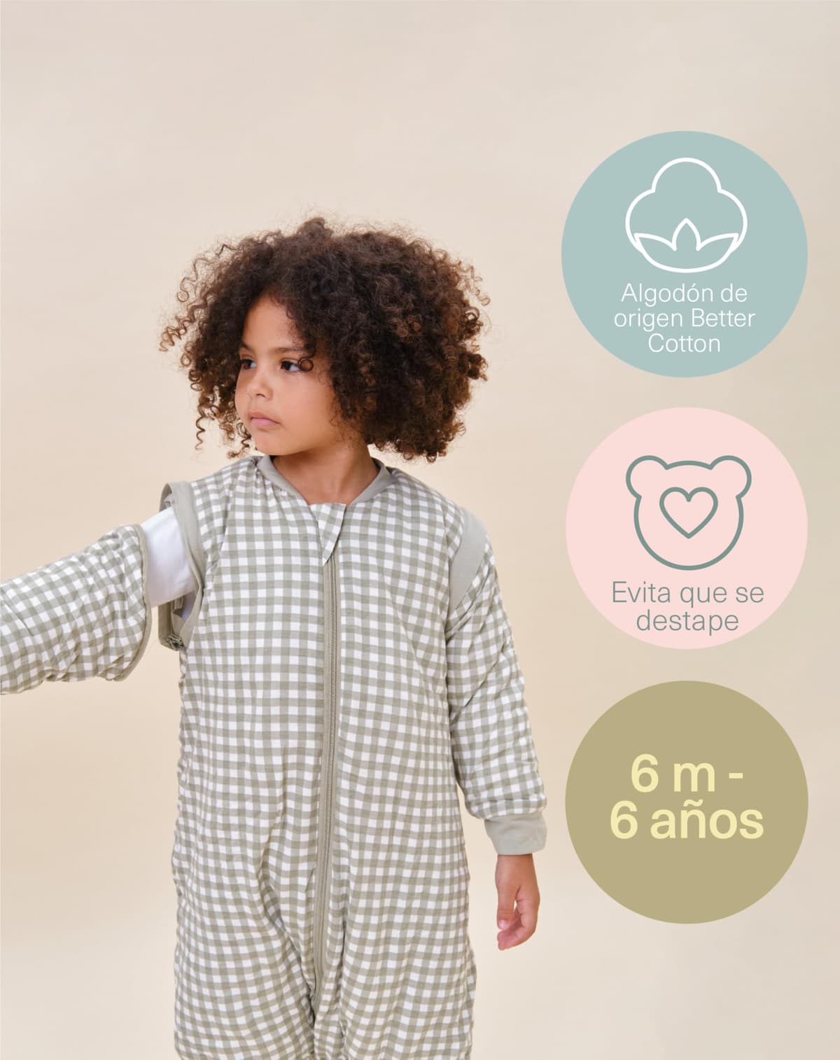 molis&co. Pijama Manta con Mangas Desmontables, Calcetines Antideslizantes, TOG 2.5 Estampado Mint Tea, Algodón 100%, Oeko-Tex 100 Certificado, 2 años — view 5