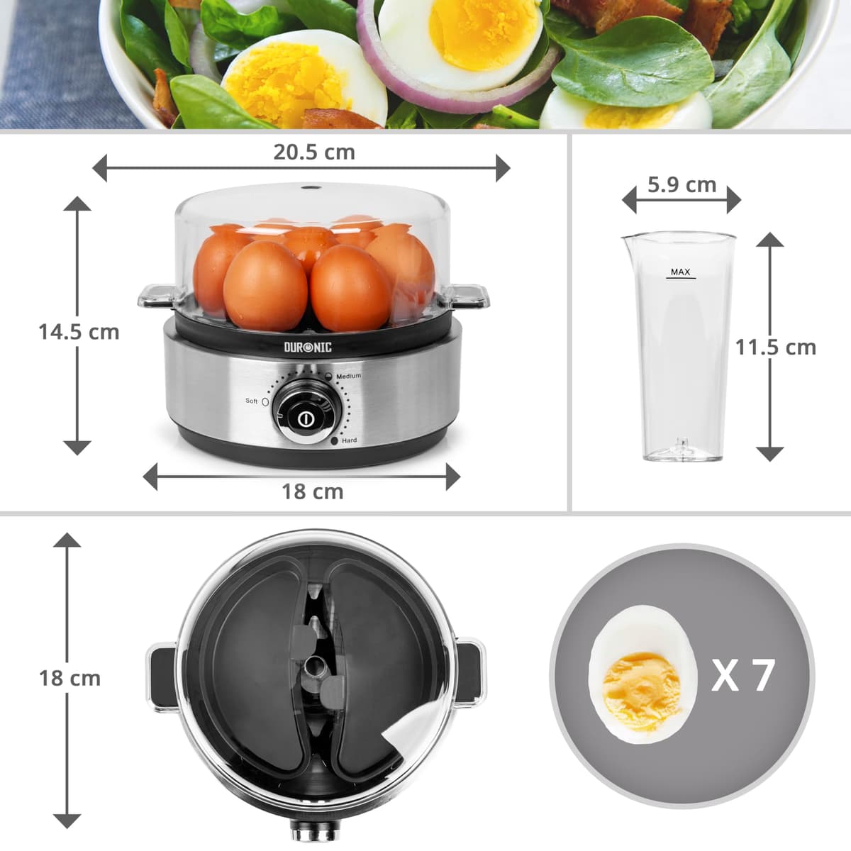 Duronic Electric Egg Boiler EB40 BK, Steamer for Eggs, Egg Cooking Machine, Automatic Egg Boiler Electronic Egg Poacher Machine for 7 Soft, Medium & Hard Boiled Eggs — view 2