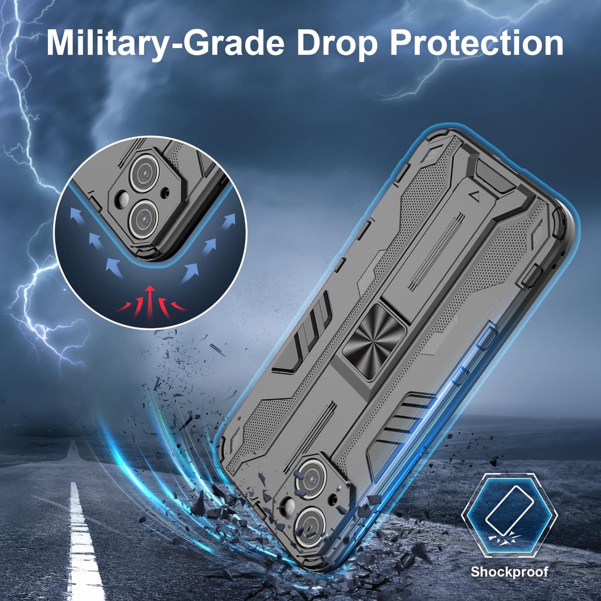 Funda para CMF Phone 2 Pro, Carcasa Antigolpes con Soporte anular metálico, Case Protectora de Grado Militar, Negro — view 660