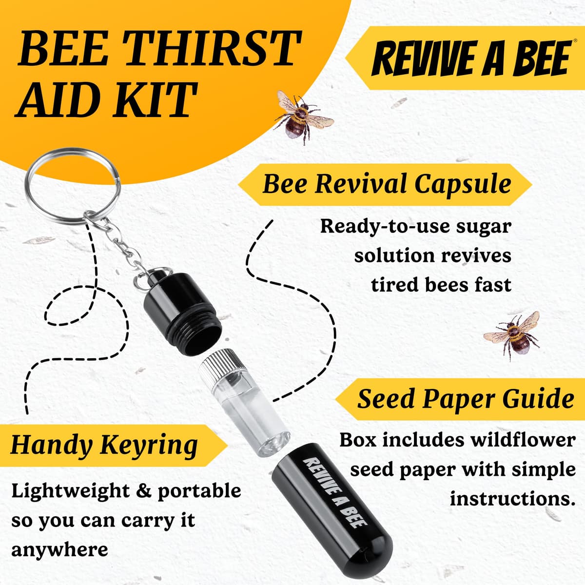 Revive a Bee Gift Box 1 x Bee Revival Kit Keyrings 1x Refill Bottle & Plantable Seed Paper — view 2
