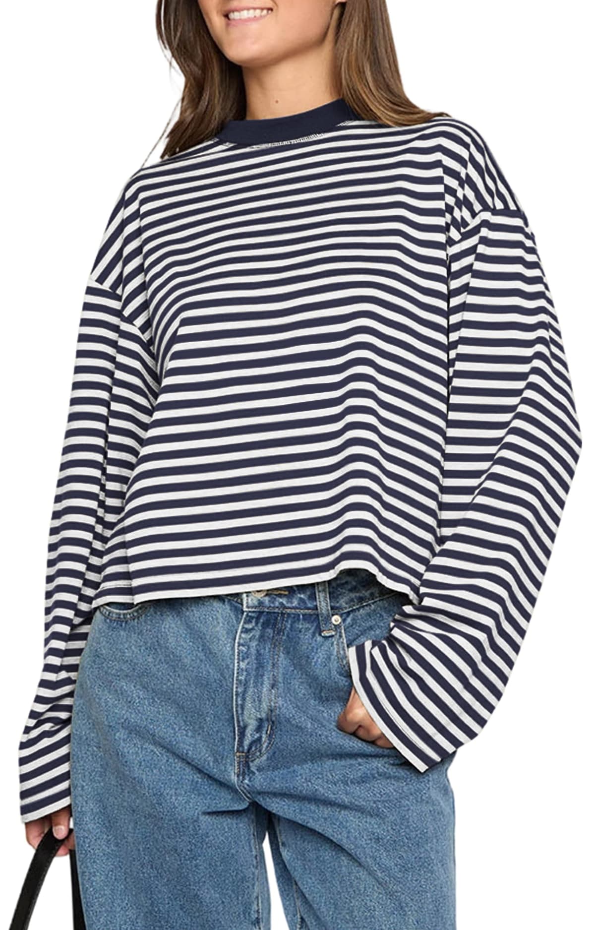 Sudadera Oversize de Mujer con Cuello Redondo a Rayas Manga Larga Estilo Y2K Ropa Informal para Salir — view 6