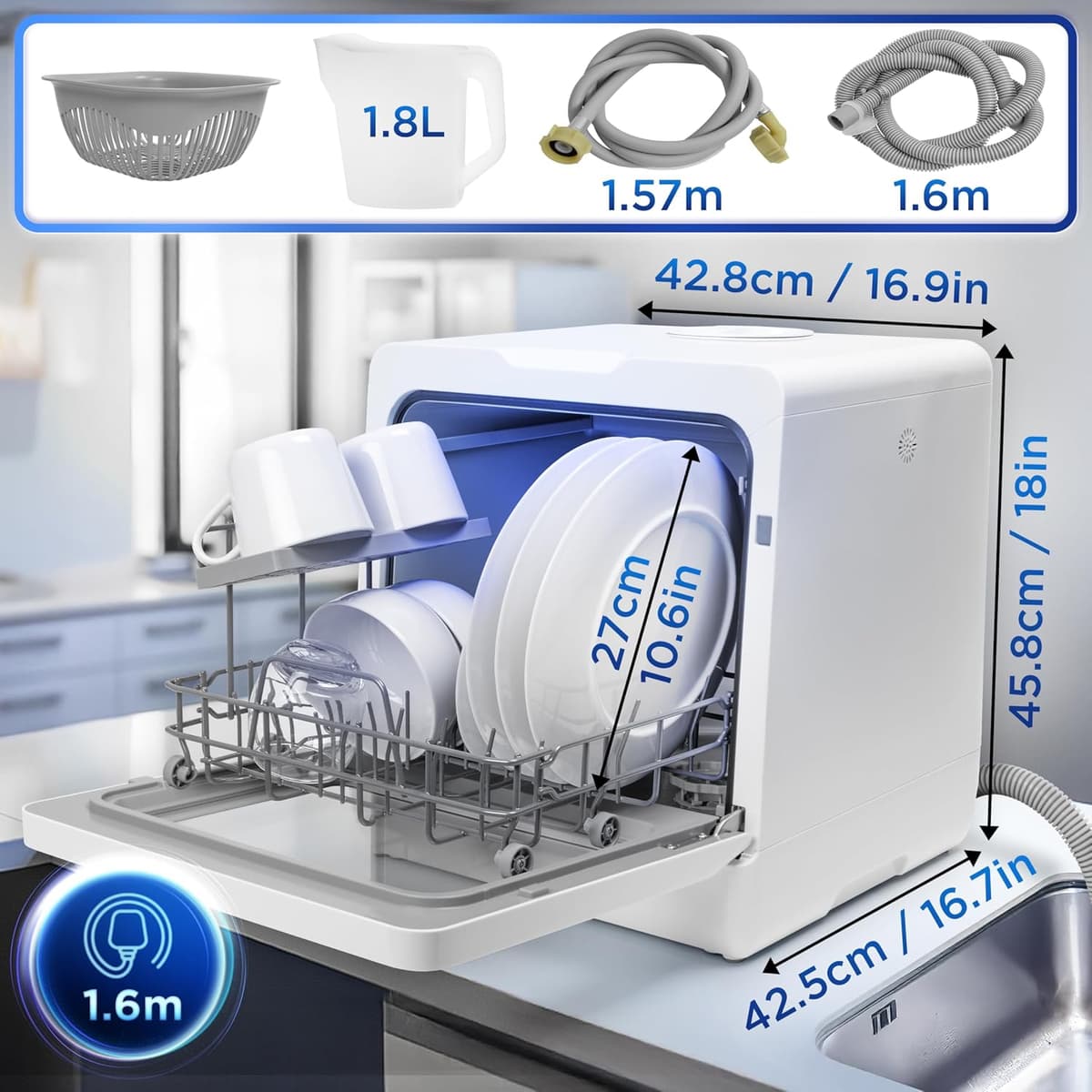 Duronic DW5 WE Lavavajillas pequeño - Lavavajillas Portatil sin Instalacion, Mini lavavajillas compacto, Máquina Lavar Loiça, Maquina de Lavar Loiça, 6 programas, 950W, Secado rápido, 52.3 dB