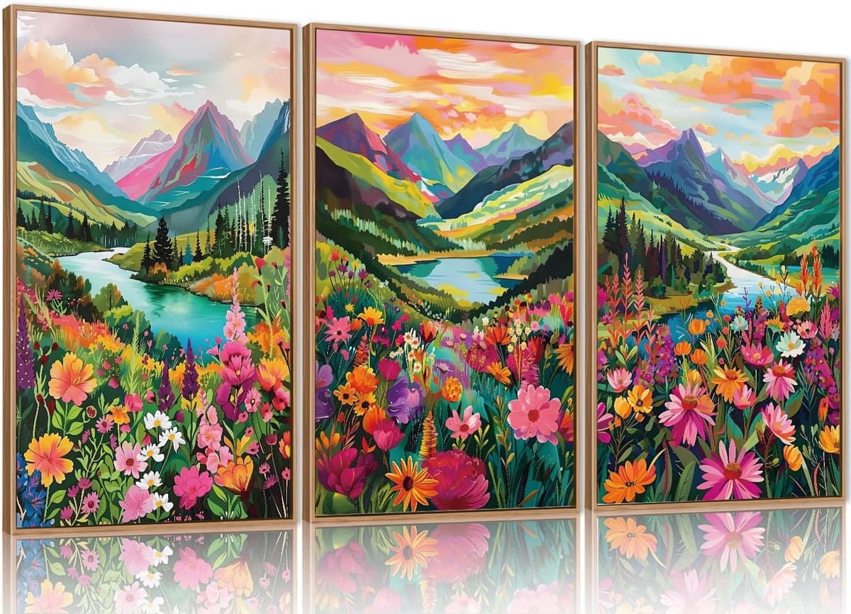 TOARTi Boho Framed Canvas Wall Art Prints, Set of 3 Mid Century Modern Wall Decor, Nature Plants Desert Sun Art Paintings, Bohemian Artwork for Living Room, Bedroom, Dining Room, Office - 12x16 x3 — view 25